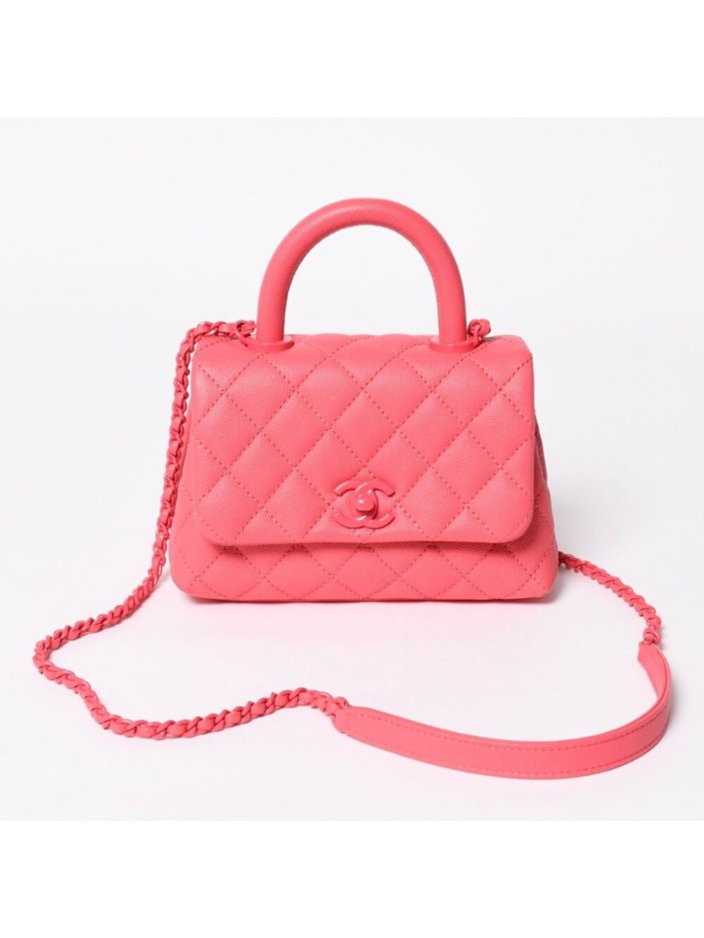 Chanel Coco Handle Handbag Shoulder Caviar Leather Pink